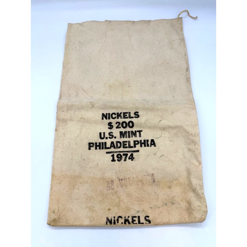 Vintage U.S. Mint Philadelphia 1974 Canvas Coin Nickels Bank Bag $200